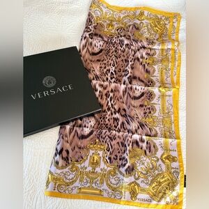 Versace Leopard Print Silk Scarf Brand New